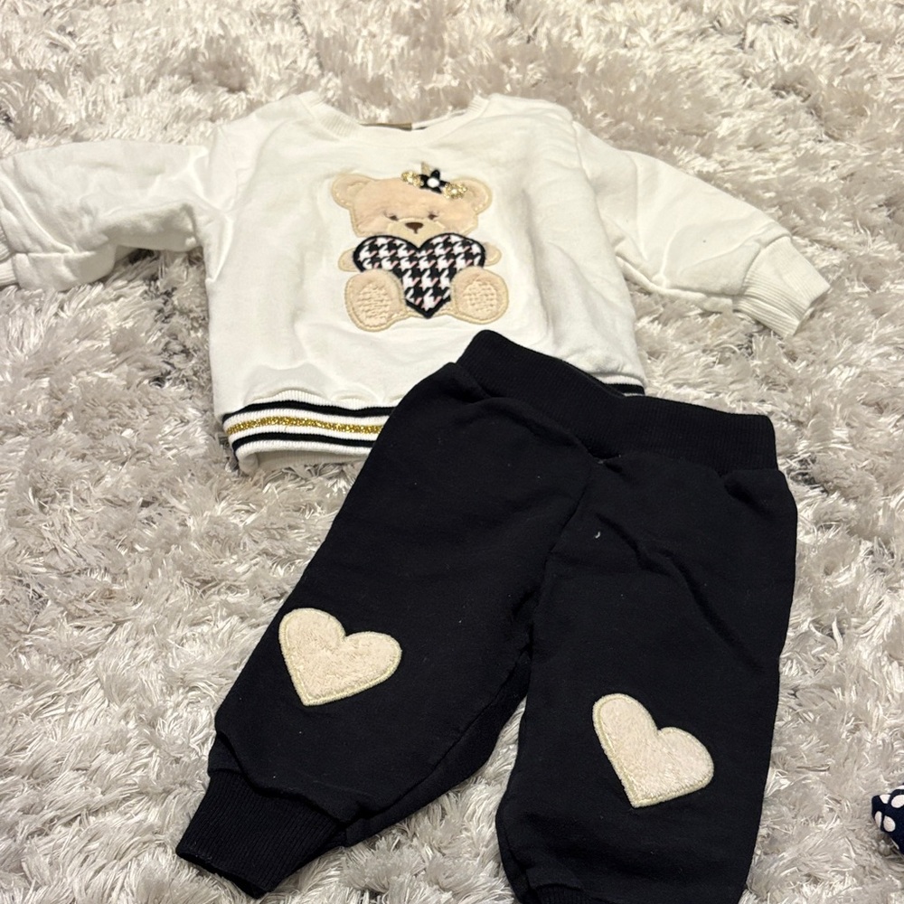 Adorable Kids' Black and Cream Bear Jogger Set